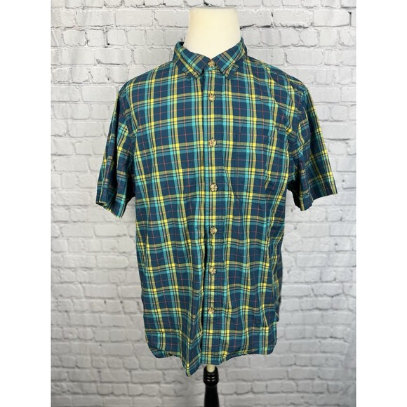 Duluth Trading Untucked Men XL Slim Short Sleeve Button Down Shirt Multi Plaid - Picture 1 of 6